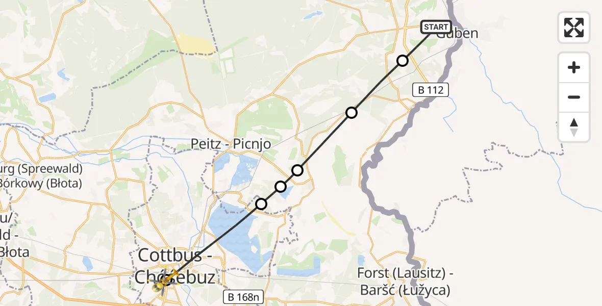 Flugroute Rettungshubschrauber Guben - Carl Thien Hospital Cottbus, 06 Juni 2026, 15:36