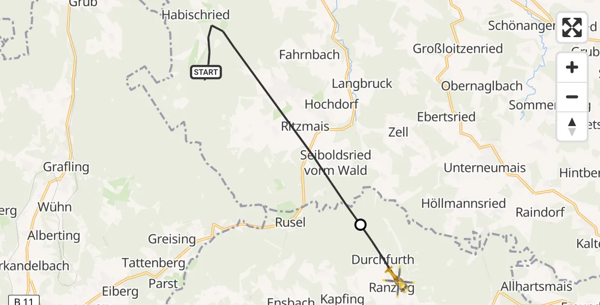 Flugroute Rettungshubschrauber Bischofsmais - Lalling, 06 Juni 2026, 15:40