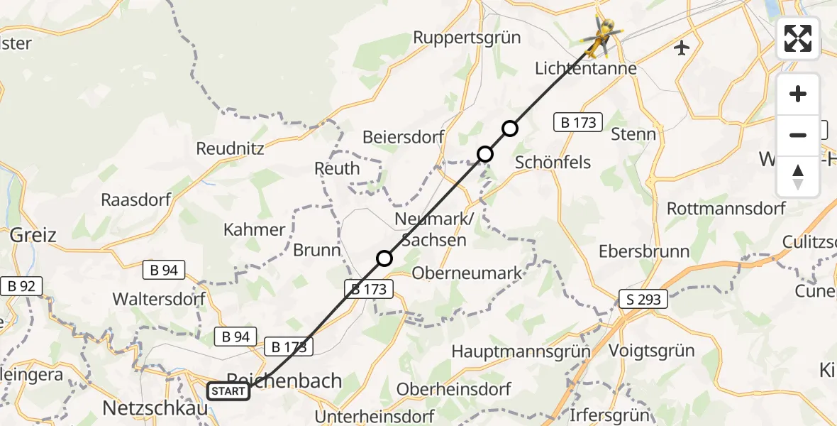 Flugroute Rettungshubschrauber Reichenbach im Vogtland - Lichtentanne, 06 Juni 2026, 15:46