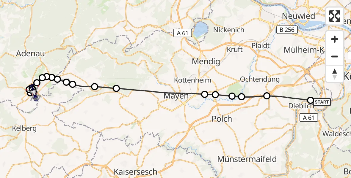 Flugroute Polizeihubschrauber Winningen - Nürburgring Hubschrauberlandeplatz, 06 Juni 2026, 15:54