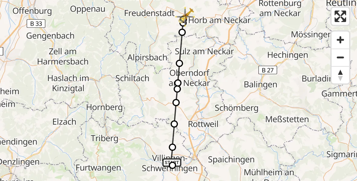 Flugroute Ambulanzhubschrauber DRF Air Rescue Station Villingen-Schwenningen Hubschrauberlandeplatz (Christoph 11) - Schopfloch, 06 Juni 2026, 15:55