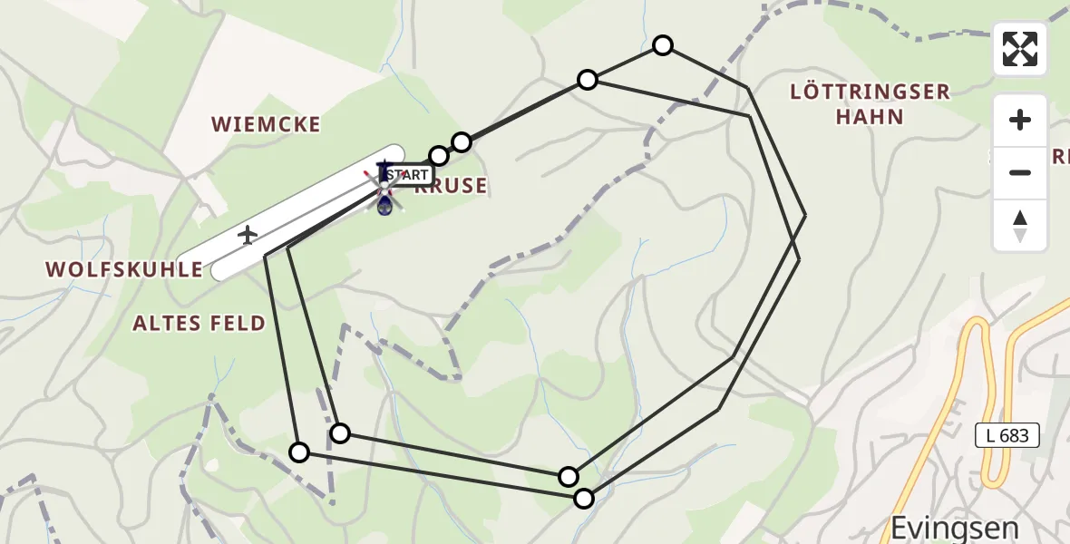Flugroute Polizeihubschrauber Altena-Hegenscheid Flugplatz - Altena-Hegenscheid Flugplatz, 06 Juni 2026, 15:57