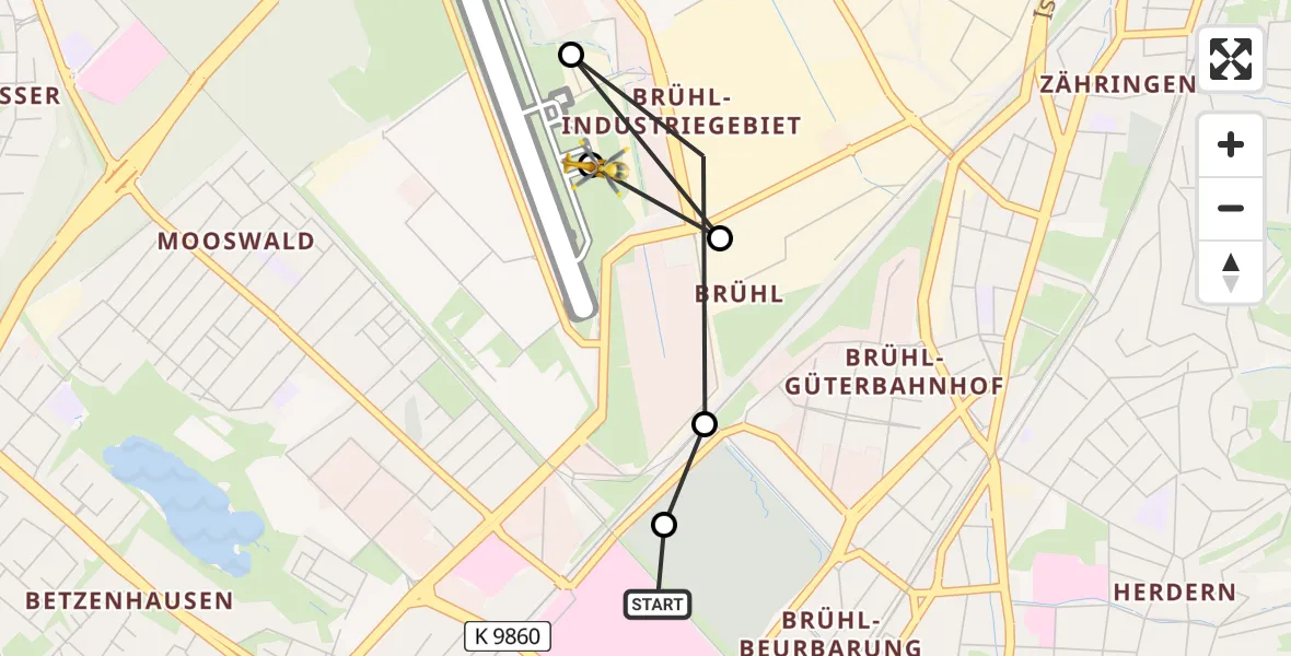 Flugroute Rettungshubschrauber Freiburg University Hospital Heliport 1 - Freiburg im Breisgau Flugplatz, 06 Juni 2026, 16:03