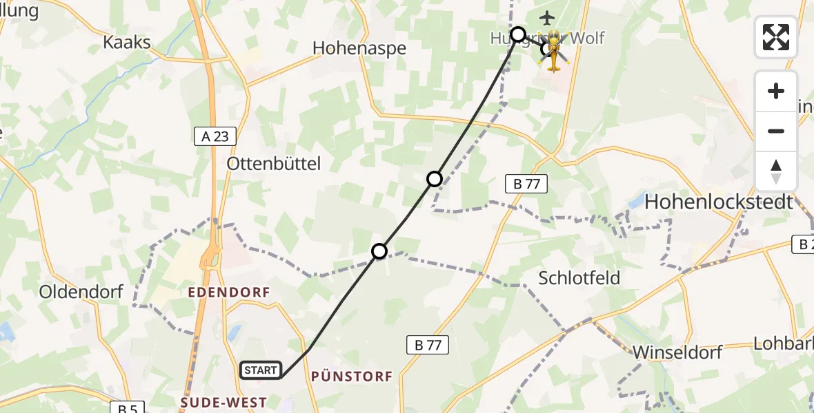 Flugroute Rettungshubschrauber Itzehoe - Itzehoe Hungriger Wolf Flugplatz, 06 Juni 2026, 16:07