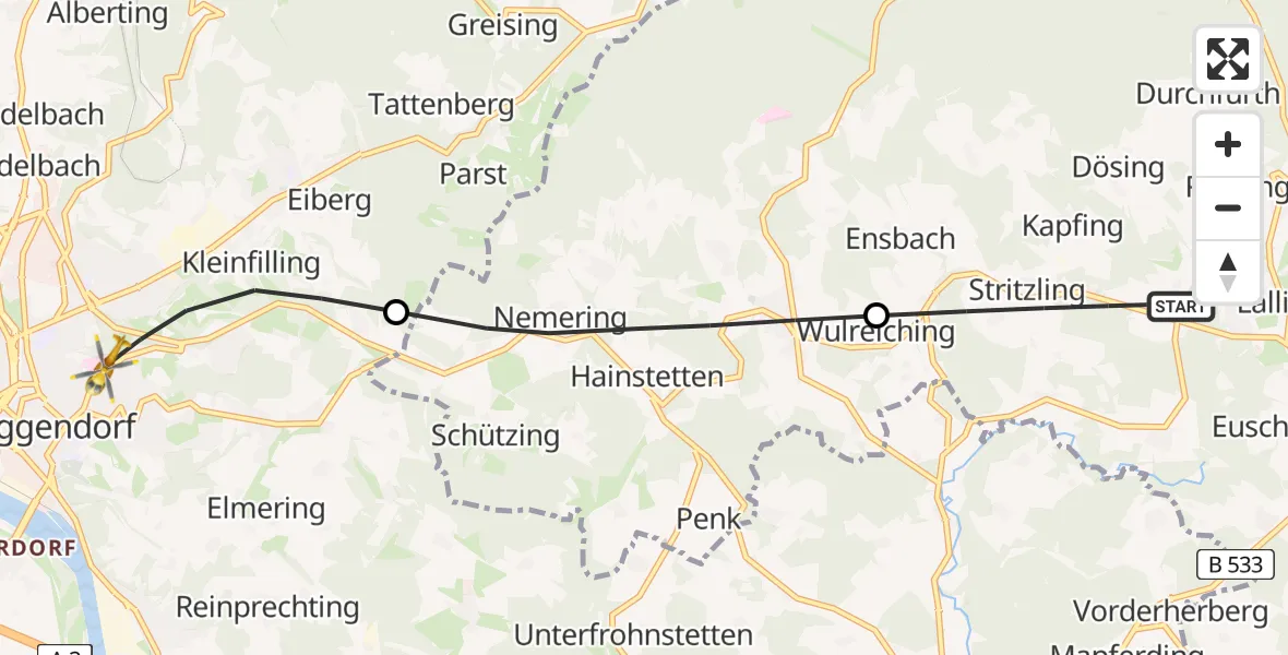 Flugroute Rettungshubschrauber Lalling - Deggendorf, 06 Juni 2026, 16:08