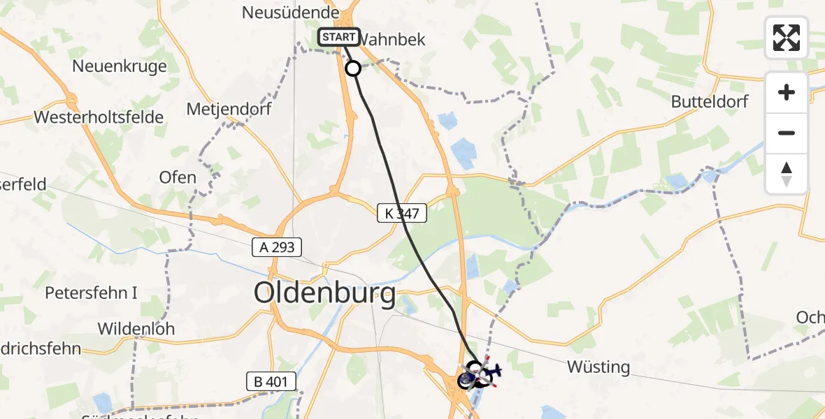 Flugroute Polizeihubschrauber Rastede - Hude (Oldb), 06 Juni 2026, 16:08