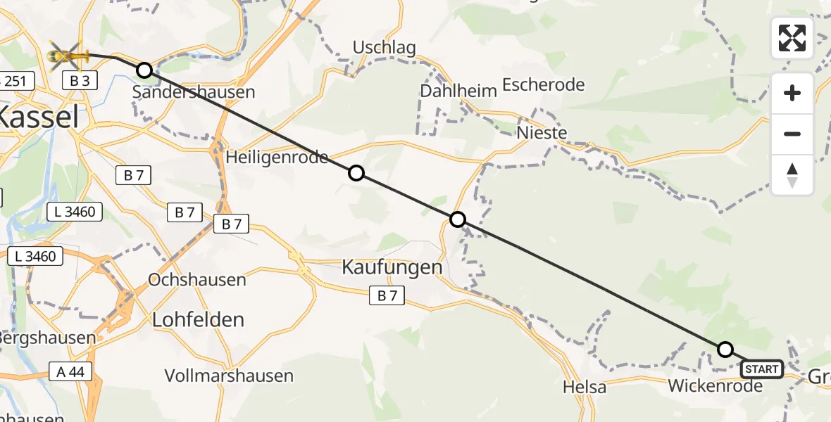 Flugroute Rettungshubschrauber Helsa - Kassel, 06 Juni 2026, 16:17