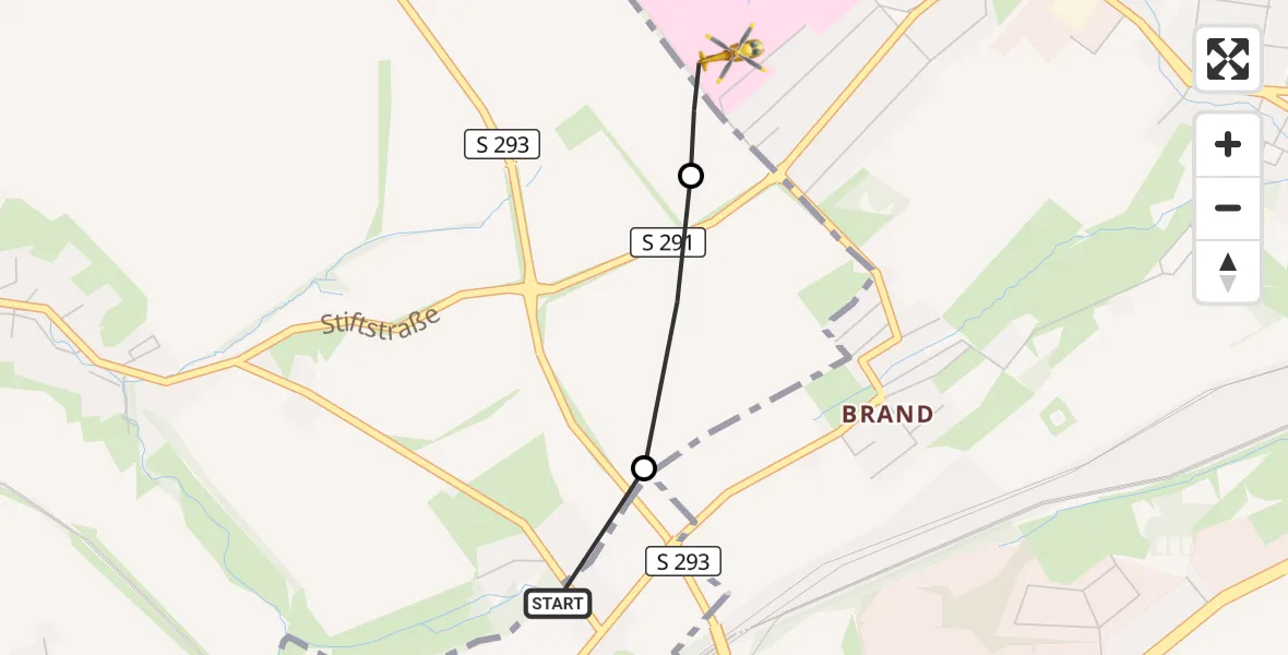 Flugroute Rettungshubschrauber Lichtentanne - ADAC Air Rescue Station Zwickau Hubschrauberlandeplatz, 06 Juni 2026, 16:20