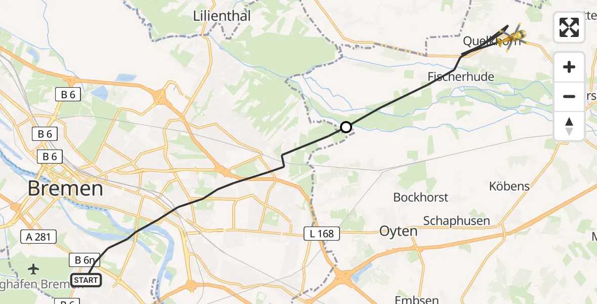 Flugroute Rettungshubschrauber Bremen - Ottersberg, 06 Juni 2026, 16:22