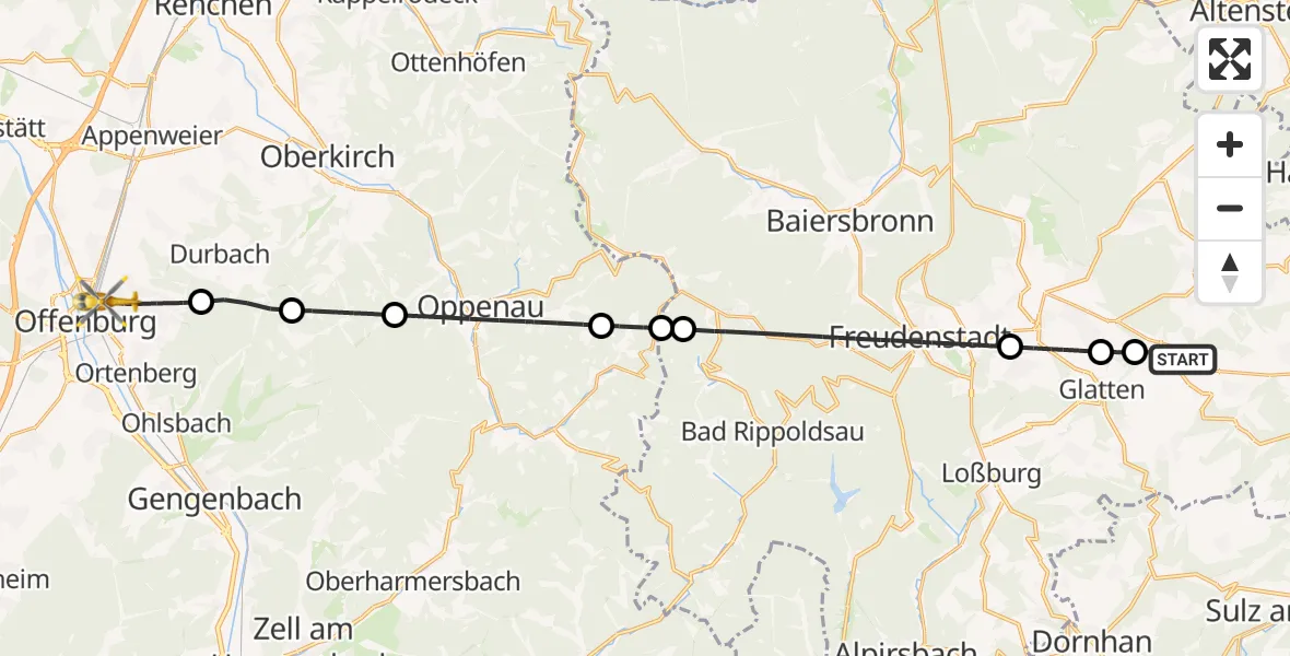 Flugroute Ambulanzhubschrauber Schopfloch - Offenburg, 06 Juni 2026, 16:27