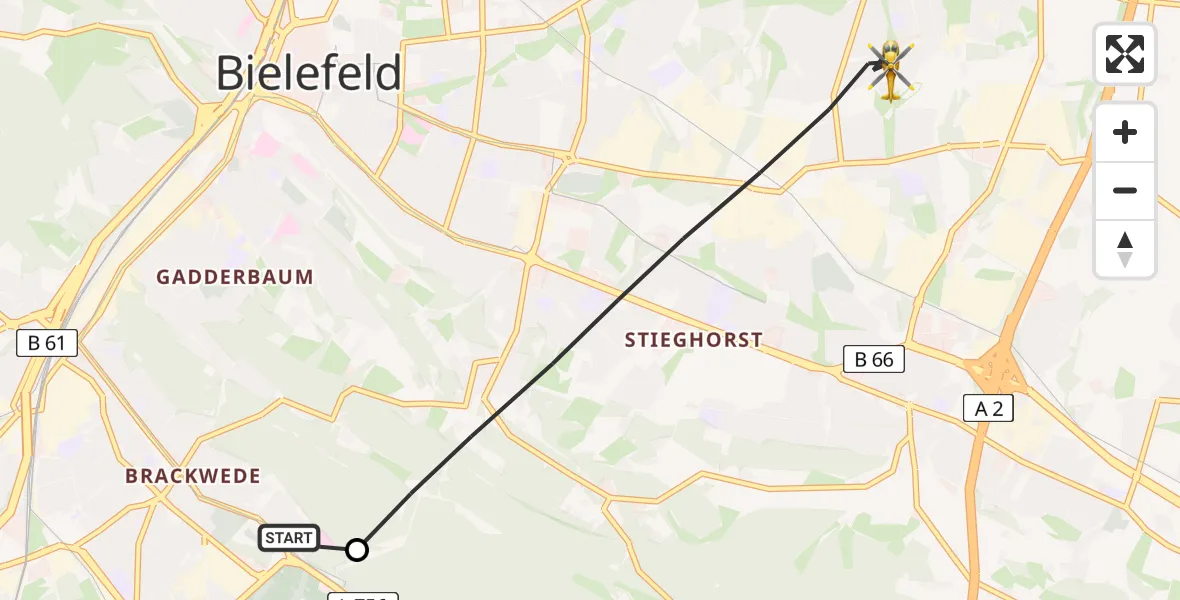 Flugroute Rettungshubschrauber Luftrettungszentrum Bielefeld - Bielefeld, 06 Juni 2026, 16:29