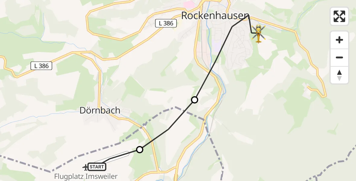Flugroute Rettungshubschrauber Imsweiler UL - Rockenhausen, 06 Juni 2026, 16:39