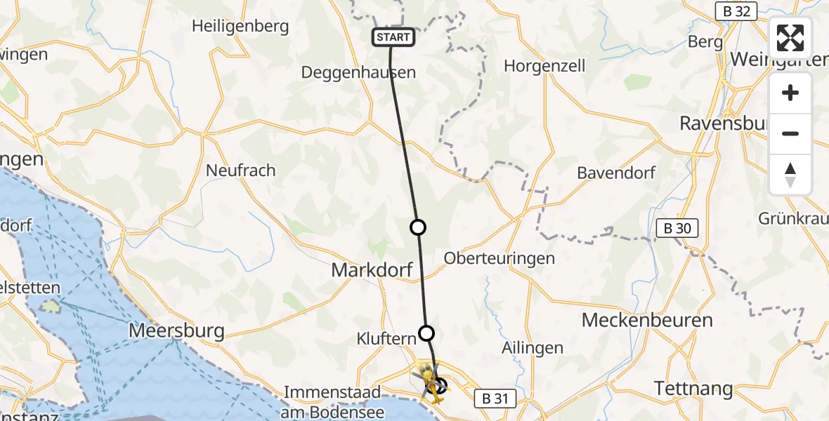Flugroute Rettungshubschrauber Deggenhausertal - Friedrichshafen Hospital, 06 Juni 2026, 16:41