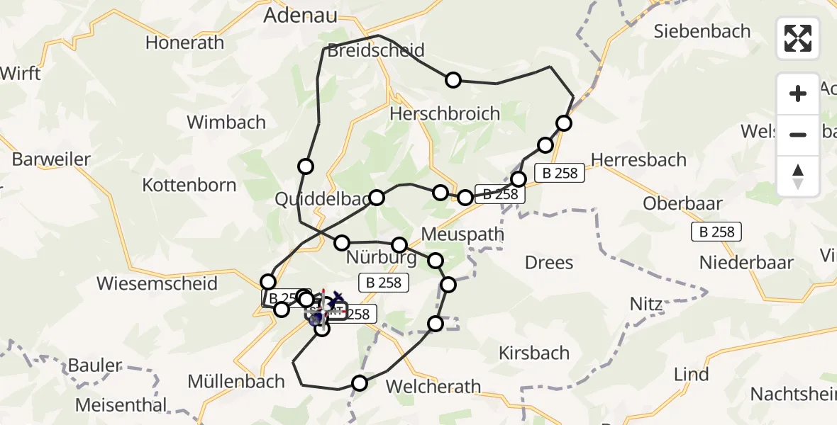 Flugroute Polizeihubschrauber Nürburgring Hubschrauberlandeplatz - Nürburgring Hubschrauberlandeplatz, 06 Juni 2026, 16:43