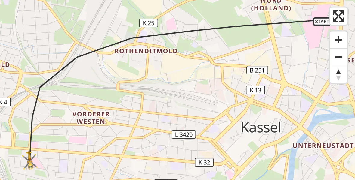 Flugroute Rettungshubschrauber Kassel - Kassel, 06 Juni 2026, 16:50