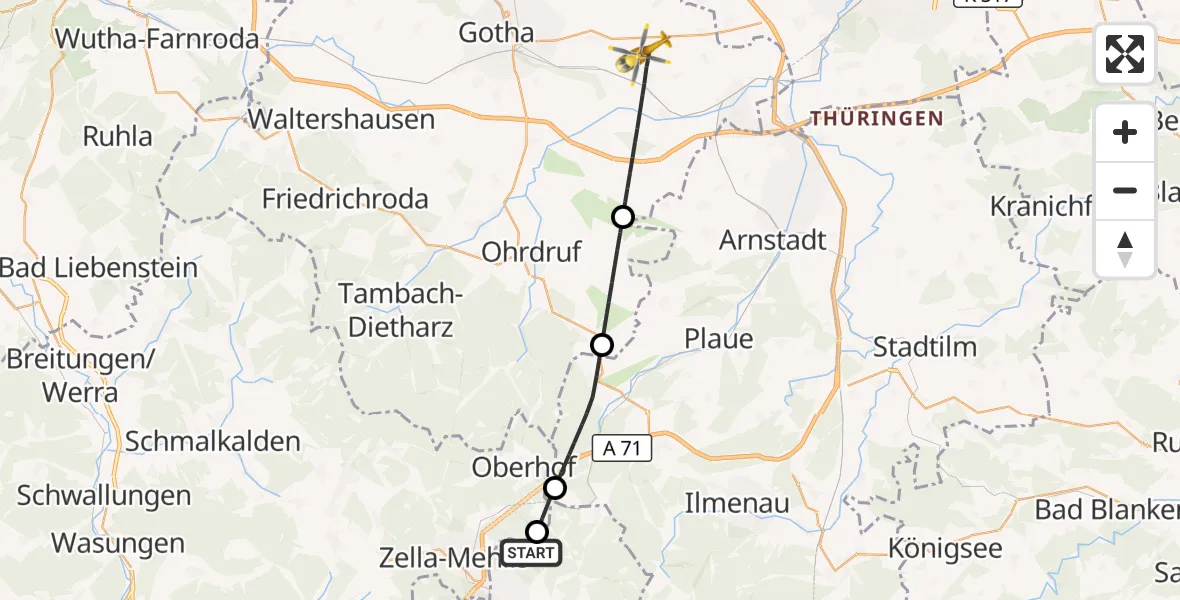 Flugroute Rettungshubschrauber Suhl - Drei Gleichen, 06 Juni 2026, 16:51