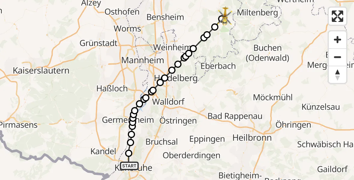 Flugroute Rettungshubschrauber Karlsruhe - Michelstadt, 06 Juni 2026, 16:56