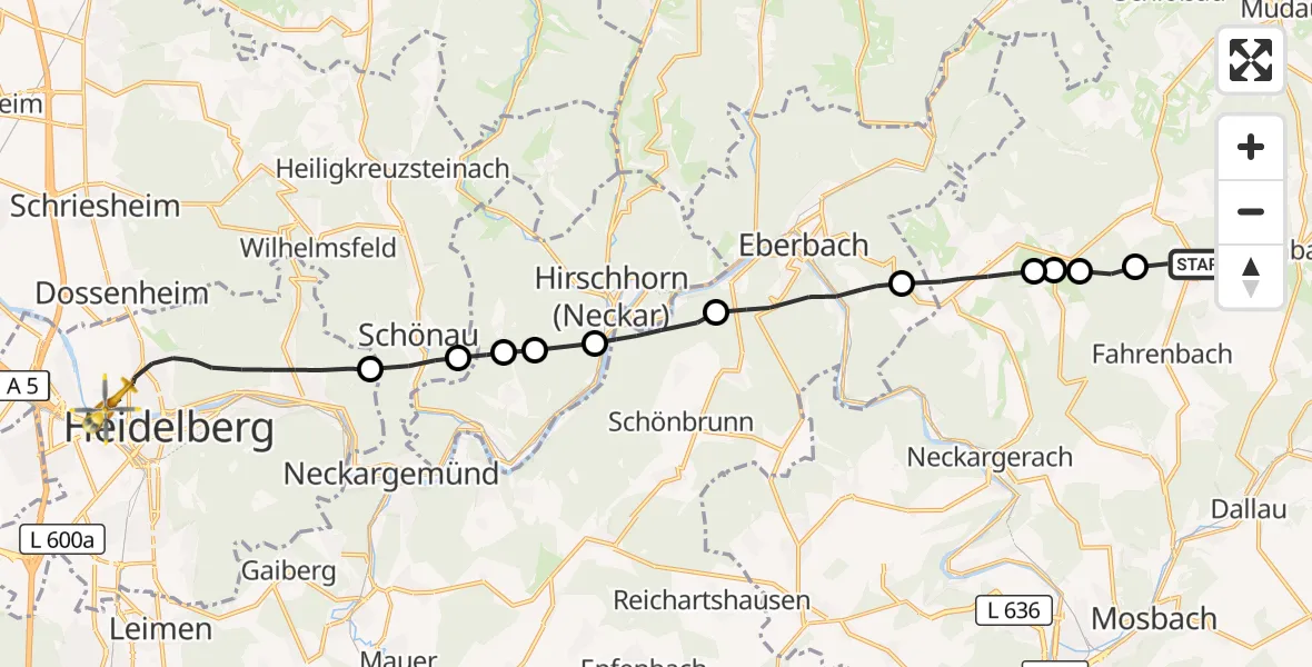 Flugroute Rettungshubschrauber Fahrenbach - Heidelberg, 06 Juni 2026, 16:57