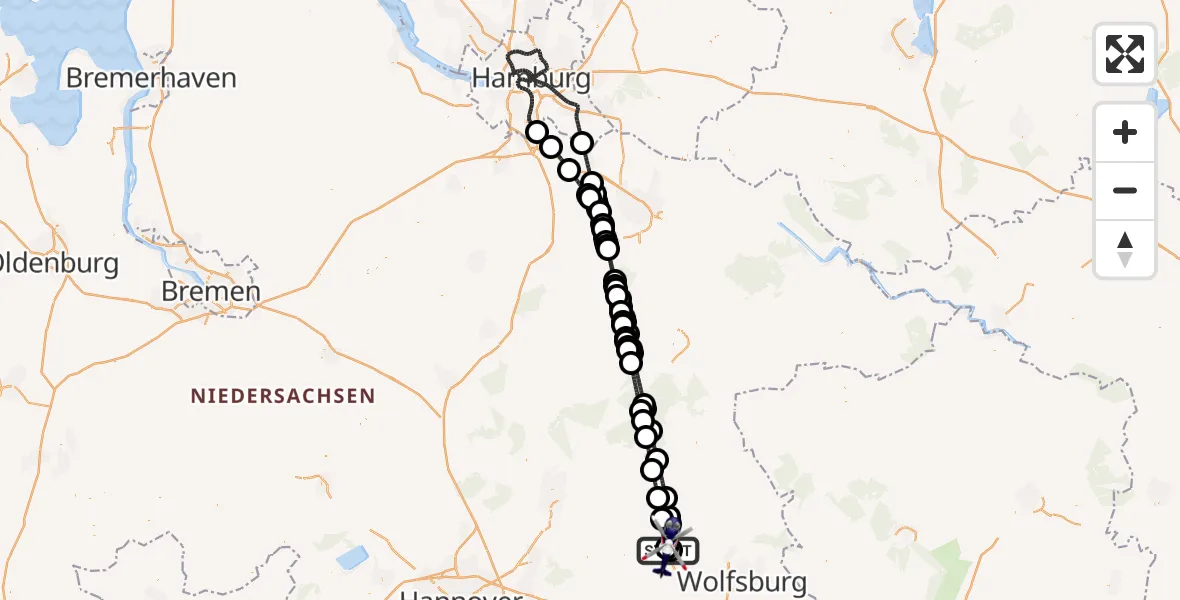 Flugroute Polizeihubschrauber Gifhorn Bundespolizei Hubschrauberlandeplatz - Gifhorn Bundespolizei Hubschrauberlandeplatz, 06 Juni 2026, 16:58