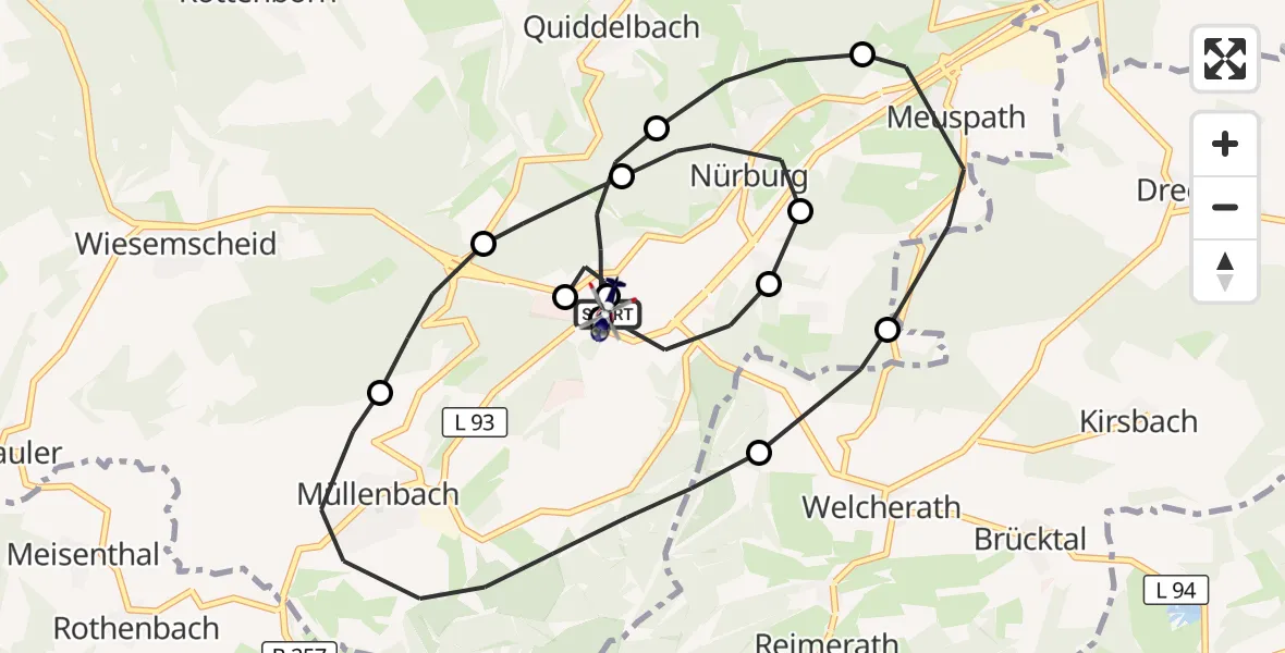 Flugroute Polizeihubschrauber Nürburgring Hubschrauberlandeplatz - Nürburgring Hubschrauberlandeplatz, 06 Juni 2026, 17:03