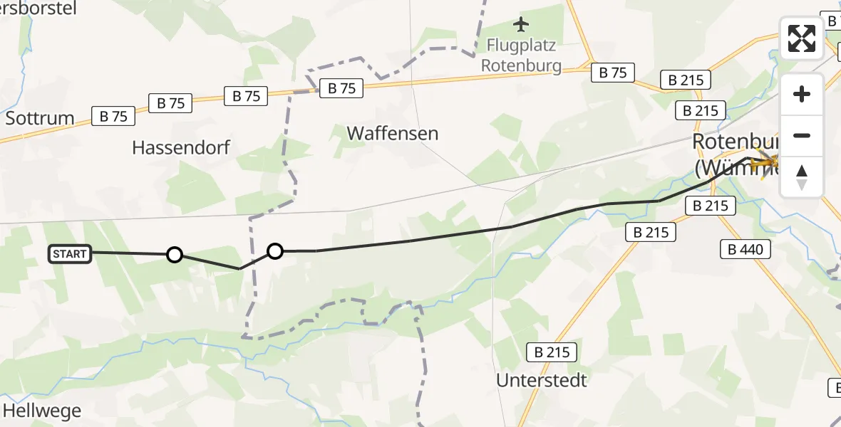 Flugroute Rettungshubschrauber Sottrum - Rotenburg (Wümme), 06 Juni 2026, 17:04