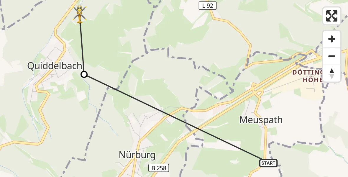 Flugroute Ambulanzhubschrauber Meuspath - Quiddelbach, 06 Juni 2026, 17:19