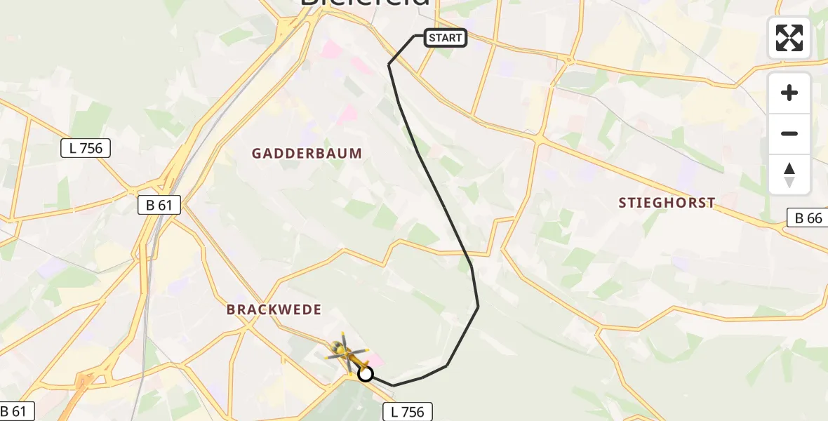 Flugroute Rettungshubschrauber Bielefeld - Luftrettungszentrum Bielefeld, 06 Juni 2026, 17:19