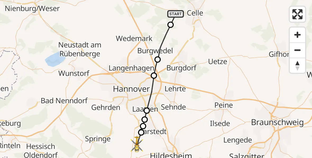 Flugroute Rettungshubschrauber Hambühren - Pattensen, 06 Juni 2026, 17:20