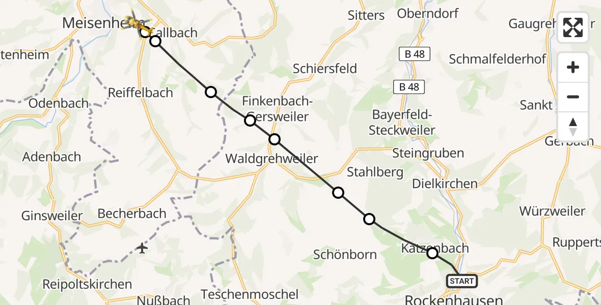 Flugroute Rettungshubschrauber Rockenhausen - Meisenheim, 06 Juni 2026, 17:28