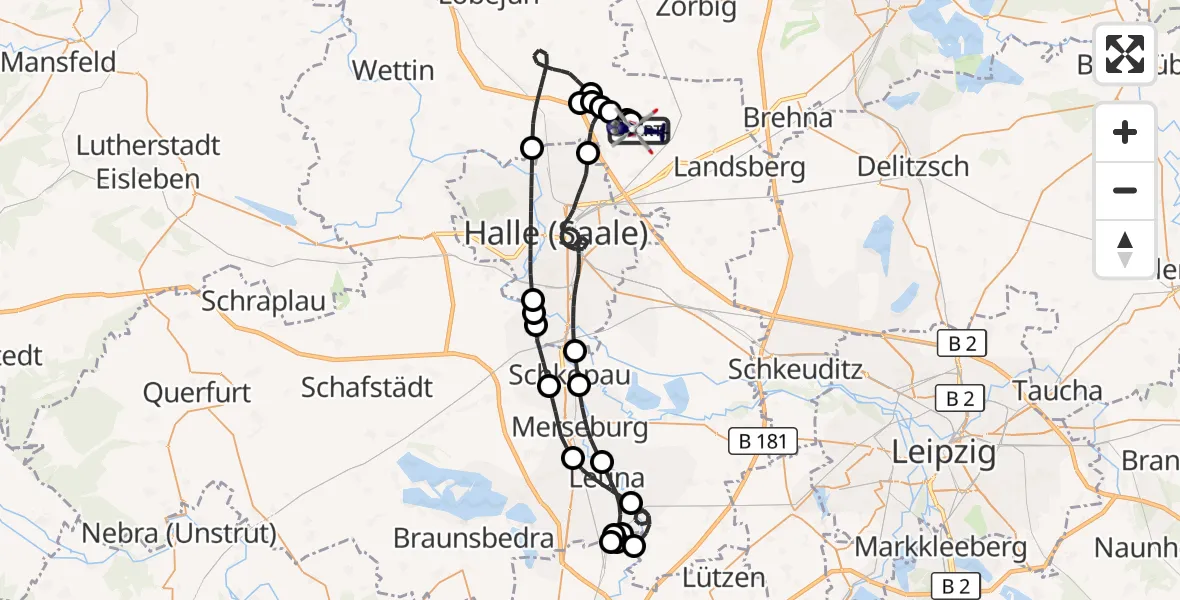 Flugroute Polizeihubschrauber Halle-Oppin Flugplatz - Halle-Oppin Flugplatz, 06 Juni 2026, 17:31