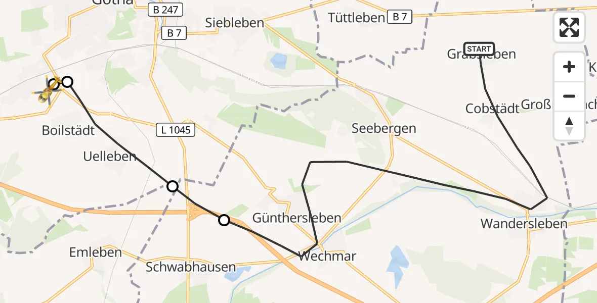 Flugroute Rettungshubschrauber Drei Gleichen - Helios Clinic Gotha, 06 Juni 2026, 17:37