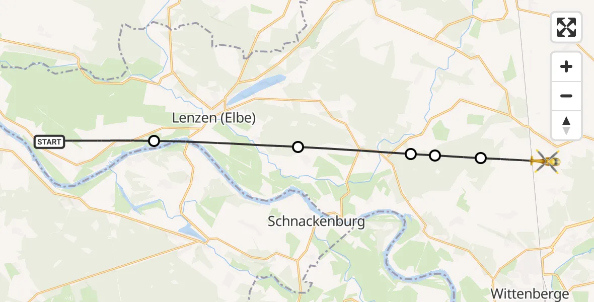 Flugroute Rettungshubschrauber Lenzerwische - Perleberg, 06 Juni 2026, 17:37