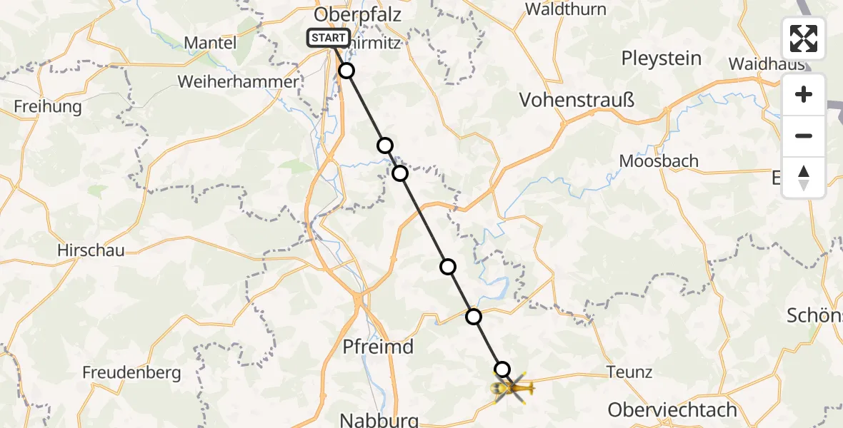 Flugroute Rettungshubschrauber Weiden i.d.OPf. - Guteneck, 06 Juni 2026, 17:45