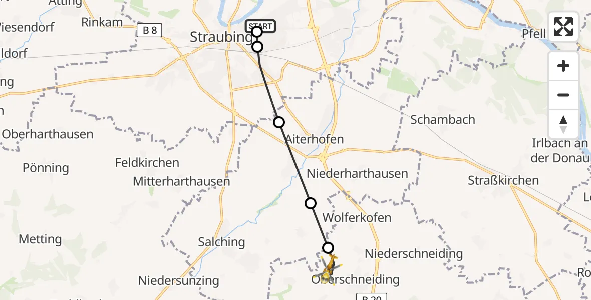 Flugroute Rettungshubschrauber Sankt Elisabeth Hospital Straubing - Oberschneiding, 06 Juni 2026, 17:48