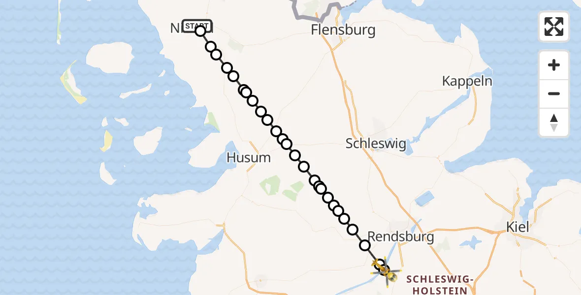 Flugroute Ambulanzhubschrauber Niebüll - Rendsburg-Schachtholm Flugplatz, 06 Juni 2026, 17:51