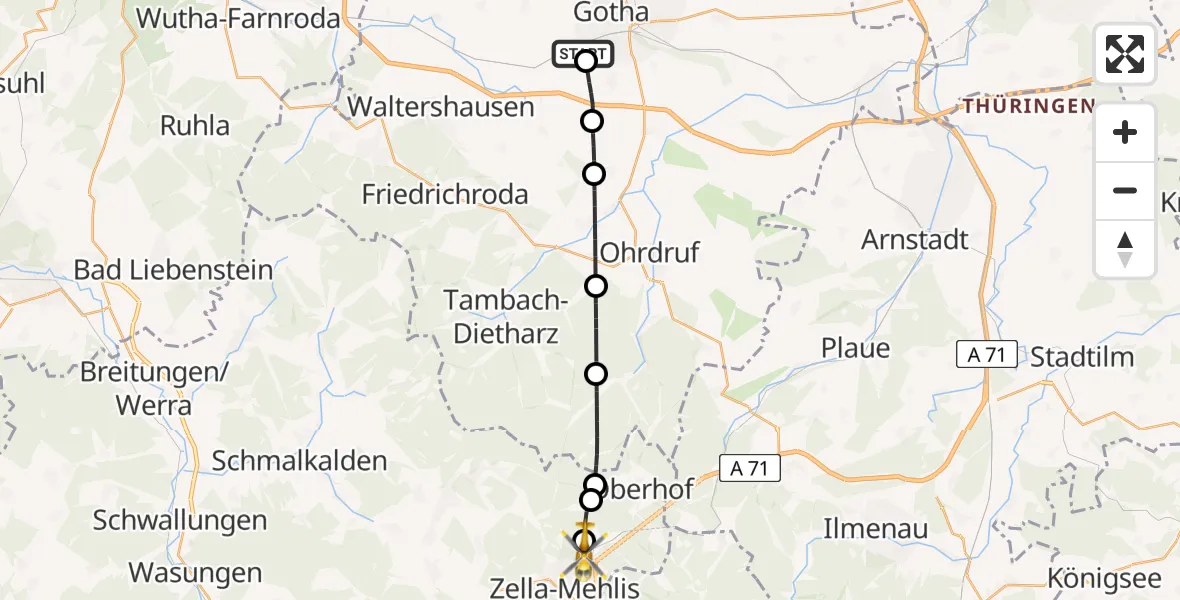 Flugroute Rettungshubschrauber Helios Clinic Gotha - Zella-Mehlis, 06 Juni 2026, 17:59
