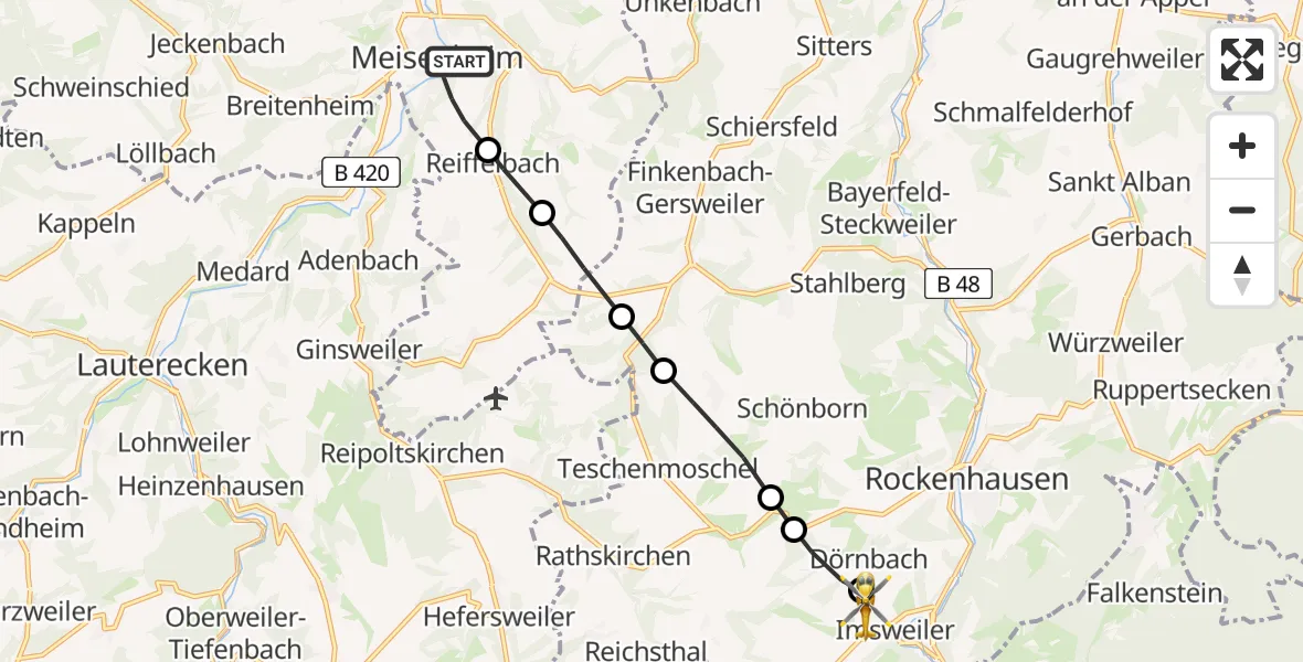 Flugroute Rettungshubschrauber Meisenheim - Imsweiler UL, 06 Juni 2026, 18:04