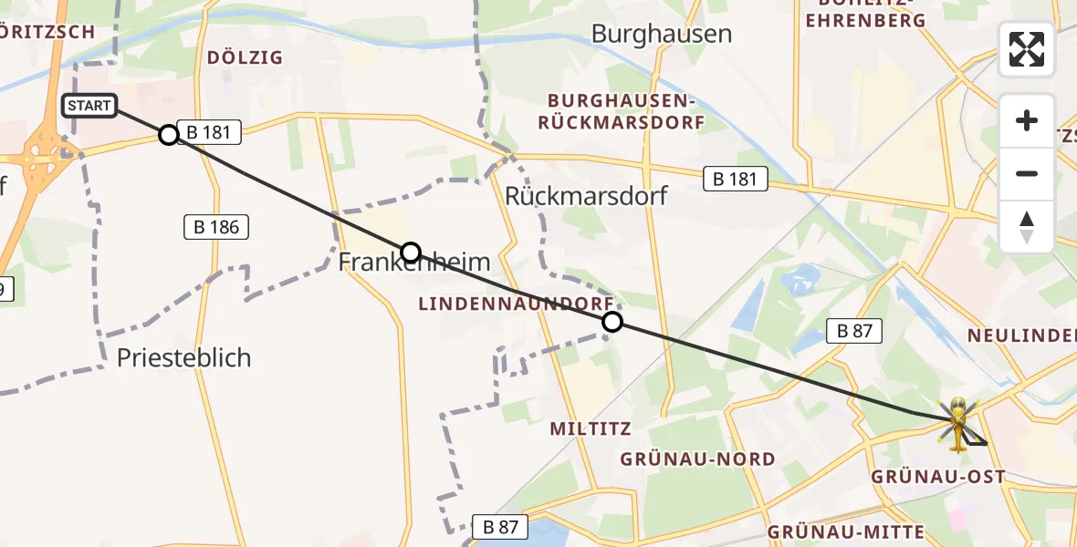 Flugroute Rettungshubschrauber ADAC Air Rescue Station Leipzig/Schkeuditz-Dölzig Hubschrauberlandeplatz (Christoph 61) - Leipzig, 06 Juni 2026, 18:07