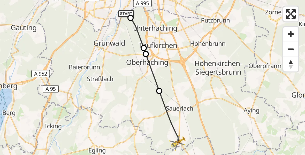 Flugroute Rettungshubschrauber ADAC Air Rescue Center Hubschrauberlandeplatz (Christoph 1) - Sauerlach, 06 Juni 2026, 18:09