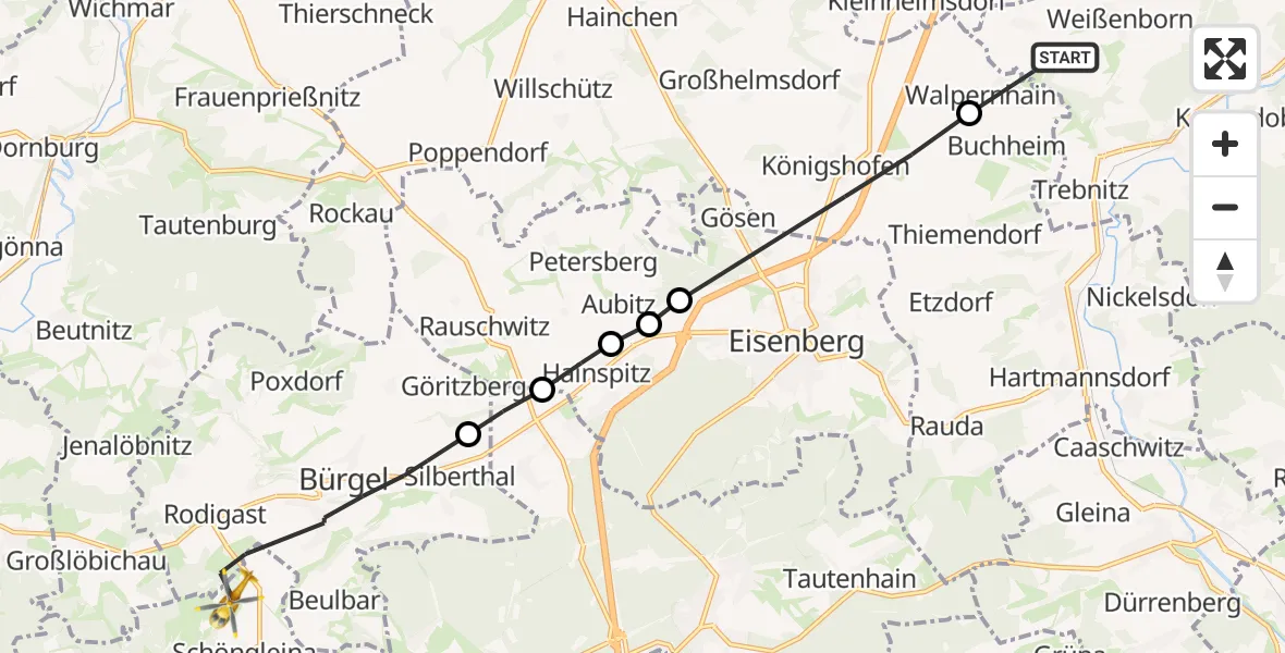 Flugroute Rettungshubschrauber Droyßig - Schöngleina, 06 Juni 2026, 18:20