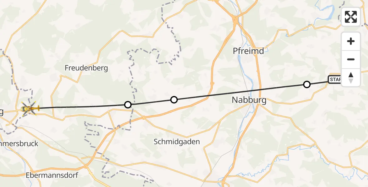 Flugroute Rettungshubschrauber Guteneck - Amberg, 06 Juni 2026, 18:21