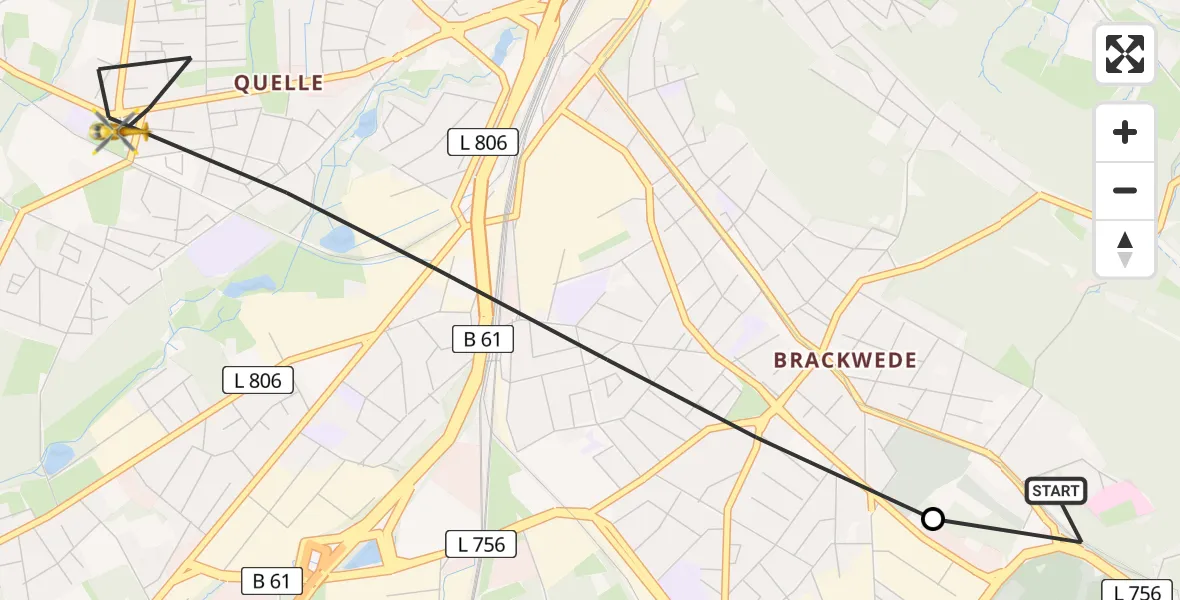 Flugroute Rettungshubschrauber Luftrettungszentrum Bielefeld - Bielefeld, 06 Juni 2026, 18:39