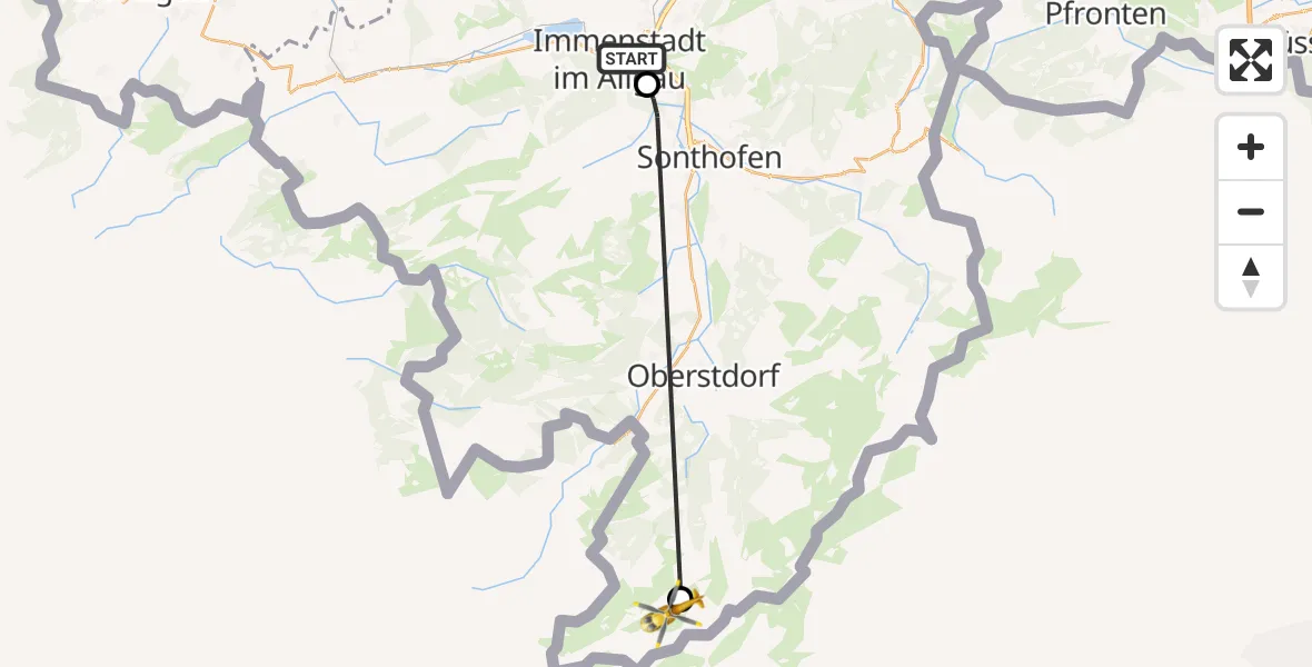 Flugroute Rettungshubschrauber Immenstadt i.Allgäu - Oberstdorf, 06 Juni 2026, 18:52