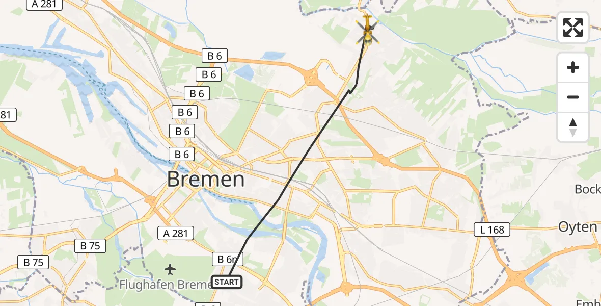 Flugroute Rettungshubschrauber Bremen - Bremen, 06 Juni 2026, 18:54