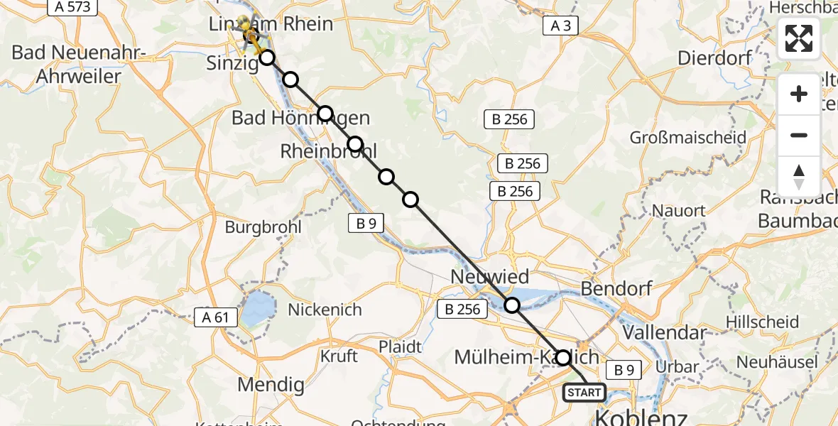 Flugroute Rettungshubschrauber Koblenz - Remagen, 06 Juni 2026, 18:59