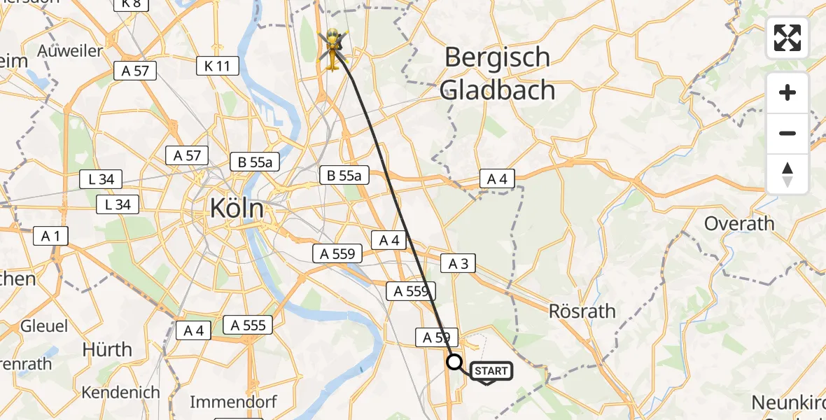 Flugroute Rettungshubschrauber Köln Bonn Flughafen - Köln, 06 Juni 2026, 19:02