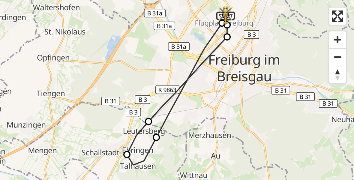 Flugroute Rettungshubschrauber Freiburg im Breisgau Flugplatz - Freiburg im Breisgau Flugplatz, 06 Juni 2026, 19:03