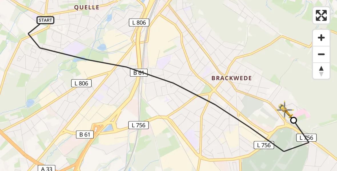 Flugroute Rettungshubschrauber Bielefeld - Luftrettungszentrum Bielefeld, 06 Juni 2026, 19:04