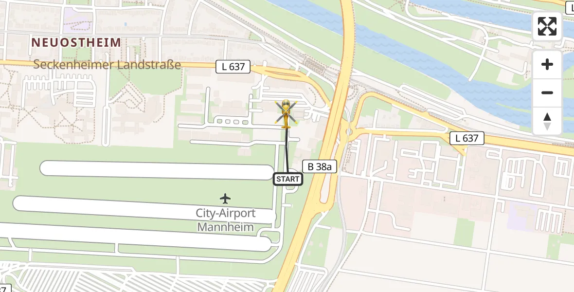 Flugroute Rettungshubschrauber Mannheim-City Flughafen - Mannheim-City Flughafen, 06 Juni 2026, 19:18