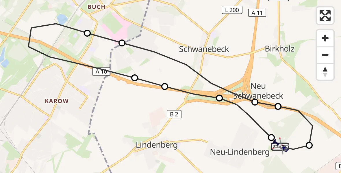 Flugroute Polizeihubschrauber Ahrensfelde Hubschrauberlandeplatz - Ahrensfelde Hubschrauberlandeplatz, 06 Juni 2026, 19:40